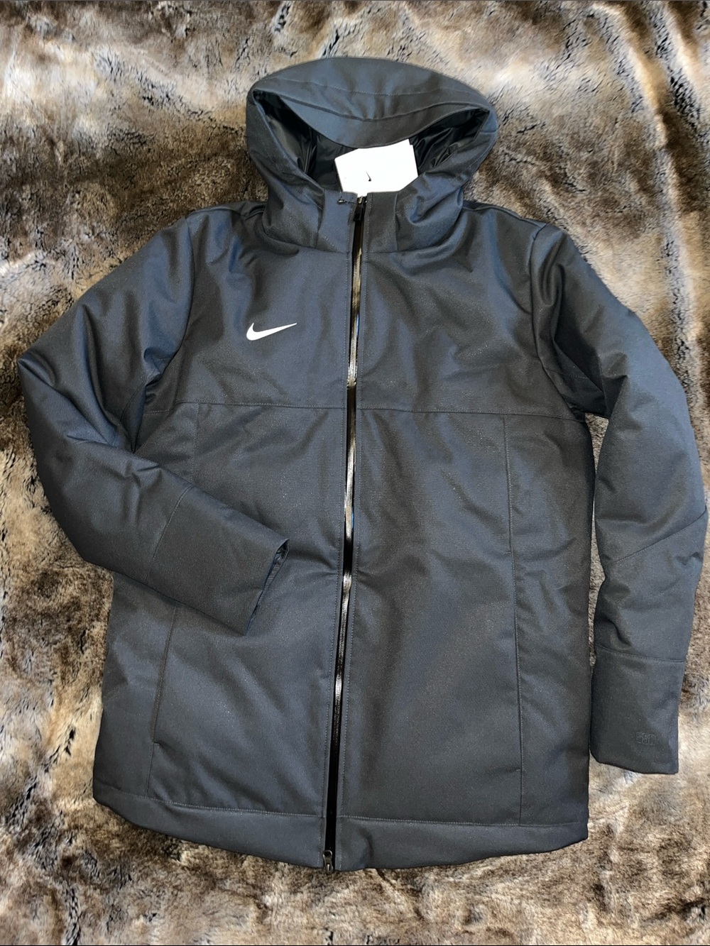 Nike Team Down Parka Mens M  Coat dark gray  deep pockets hood full zip NWT